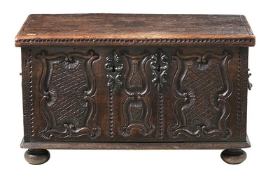 Continental Carved Oak and Pine Storage Trunk