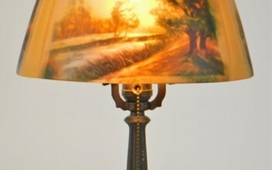 Country Scene Reverse Painted Boudoir Lamp