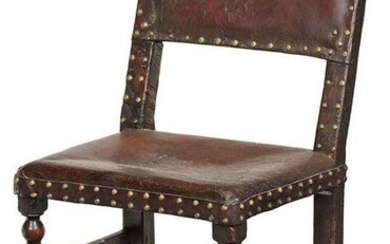 Cromwellian Leather Upholstered Side Chair
