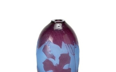 D'Argental Acid-etched cameo glass vase with floral