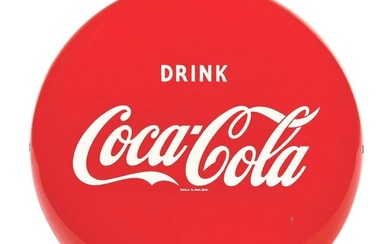 DRINK COCA-COLA 12" PAINTED METAL BUTTON SIGN