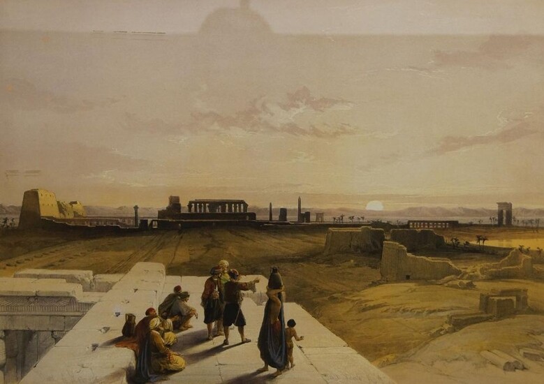 David Roberts, RA, Scottish 1796-1864- Ruins of Karnack; hand-coloured lithograph, signed and titled within the plate, published by F.G. Moon, 20 Threadneedle Street, March 8th 1847, 38.5 x 52 cm.