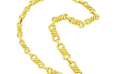 David Webb Long Hammered Gold Link Necklace/Bracelet Combination with Enhancer