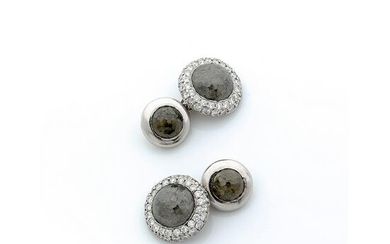 De GRISOGONO Pair of cufflinks of round shape in 18K grey gold (750‰) set with black diamonds