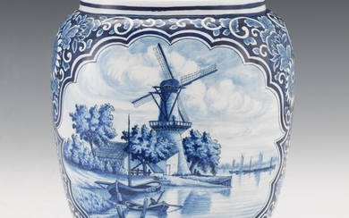 Delft Blue and White Scenic Vase
