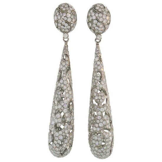 Diamond White Gold Dangle Earrings Day and Night