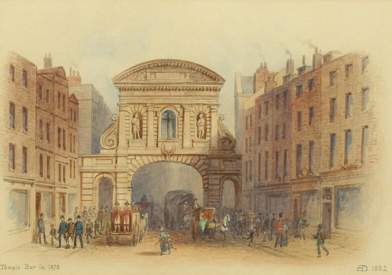 E.D (1882), Temple Bar in 1878, watercolour, initialled