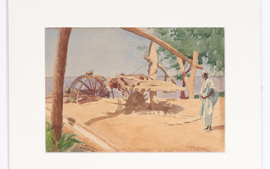 ERNEST O MCINTOSH (19TH/20TH CENTURY) "A SAGIA (WATERWHEEL) ON THE NILE, SUDAN".