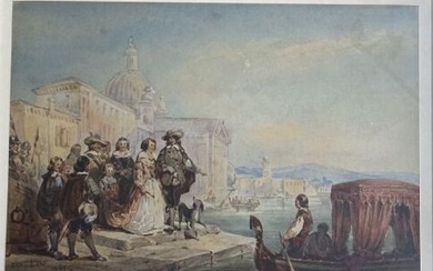École française du XIXe Embarquement sur les canaux à Venise Aquarelle, portant une signature Eug....