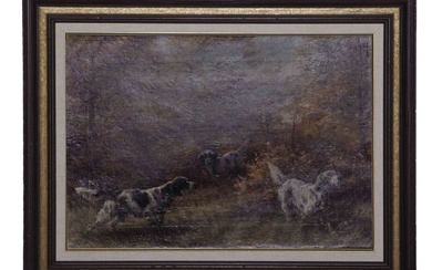 Edmund Osthaus, Three English Setters Oil on Canvas