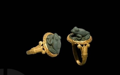Egyptian Frog Amulet in Gold Ring