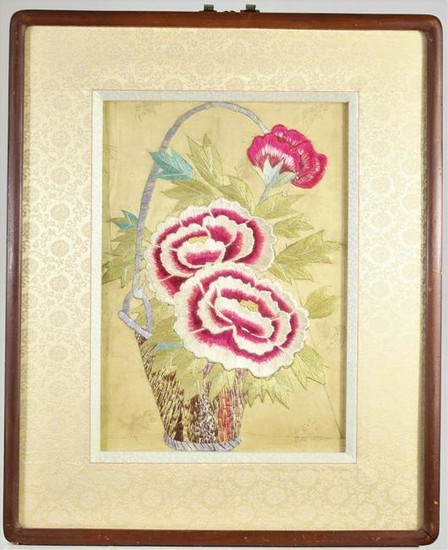 Embroidered Floral Still-Life of Carnations