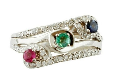 Emerald, Blue Sapphire, Ruby, Diamonds, 18 Karat Gold
