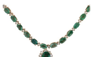 Emerald Diamond Necklace 14K Yellow Gold