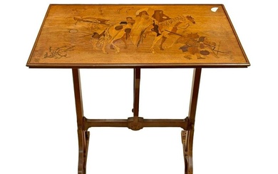 Emile Galle (French, 1846-1904) Marquetry Inlaid Folding Table