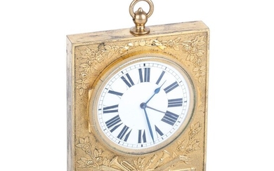 Empire style bronze-gilt travel clock with enamel dial and luminescent hands. France, 19th century. Roman...