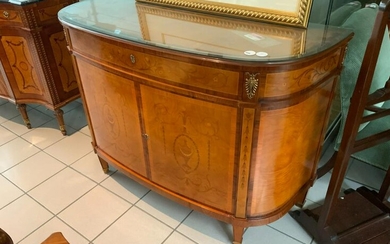 English Adam Style Glass Top D-Shaped Cabinet