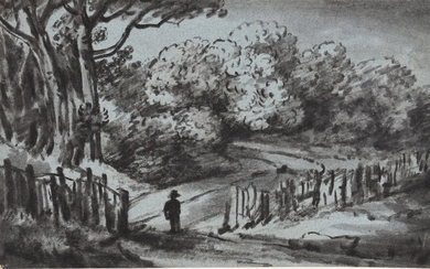 English school Strolling in a wooded landscape. Ca. 1830 Drawing, black chalk, 16,5 x 26,5...