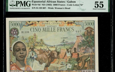 Equatorial African States/Gabon, 5000 francs, ND(1963), serial number H.139 607, (Pick 6d)
