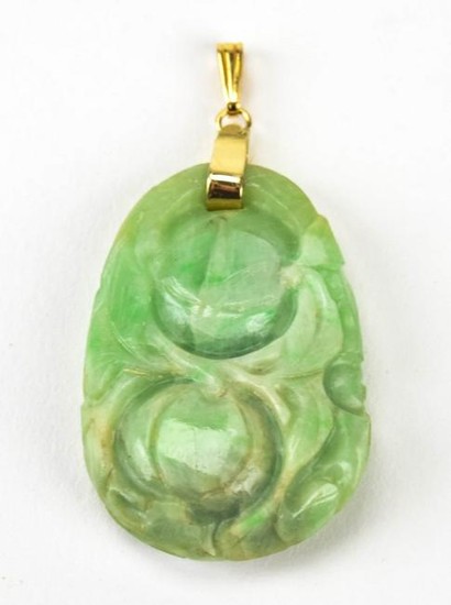 Estate 14kt Yellow Gold & Jade Necklace Pendant