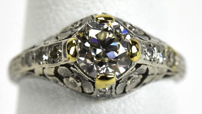 Estate Platinum .7 Carat Diamond Floral Motif Ring