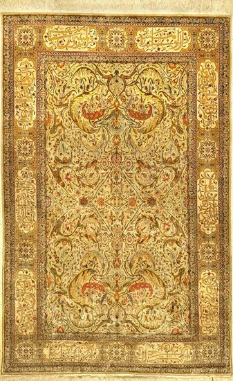 Exceptionally Fine Silk & Metal-Thread Hereke Carpet