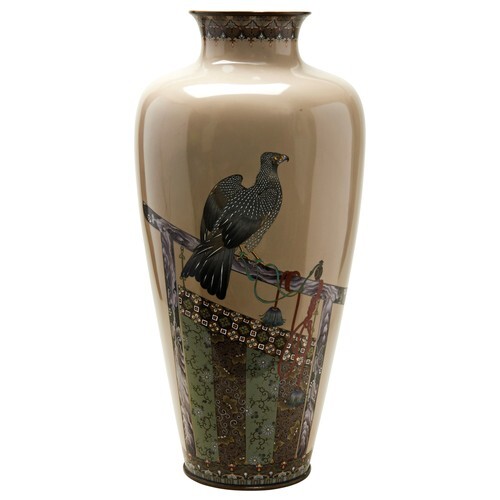 FINE AND LARGE JAPANESE CLOISONNE ENAMEL VASE, ATTRIBUTED TO...