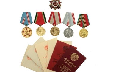 SIX DOCUMENTED SOVIET MEDALS AND AN ORDER, WWII