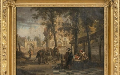 FLORENT CRABEELS (Belgium, 1829-1896), Town scene with