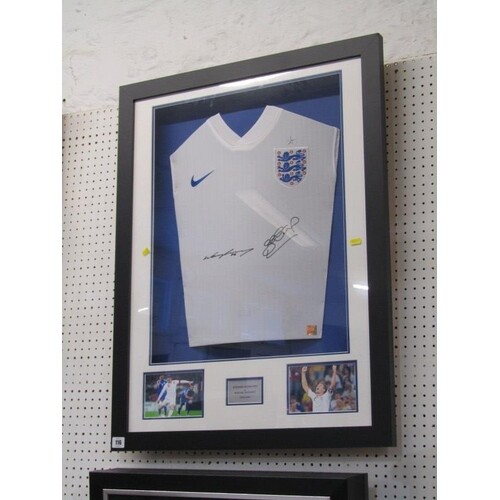 FOOTBALL, framed England shirt signed "Stephen Gerrard and W...