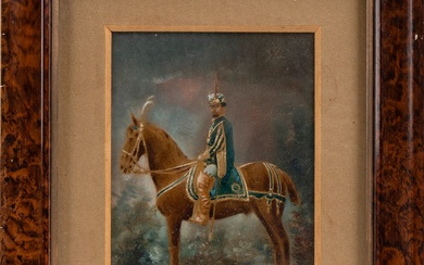 FRANCE Portrait of Hussar watercolor, framed 24 x 20 cm