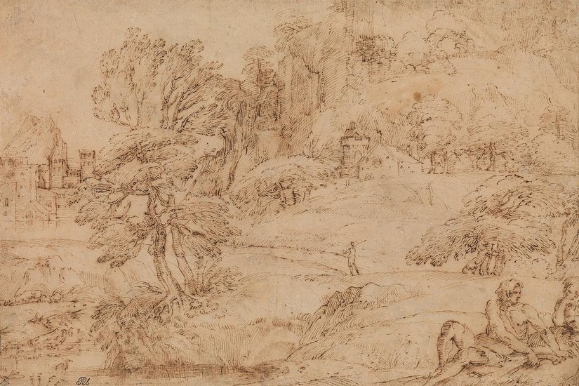 FRANCISCO BRIZIO (Bologna 1574-1623 Bologna) A Landscape with a Shepherd and Seated Figures....