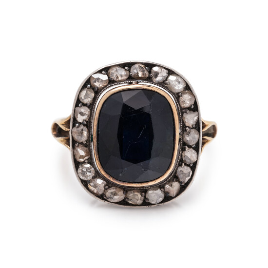 FRENCH, ANTIQUE, SAPPHIRE AND DIAMOND RING