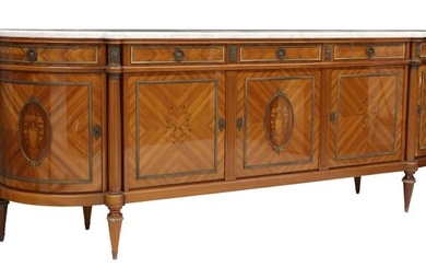 FRENCH LOUIS XVI STYLE MARBLE-TOP MARQUETRY SIDEBOARD