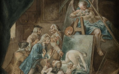 FRENCH SCHOOL (18th century / 19th century) "Monkeys contemplating a nude with Chronos watching"