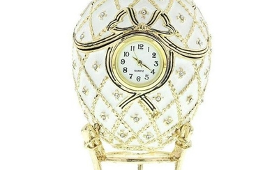 Faberge Inspired Russian Trinket Box, Clock Jeweled Egg
