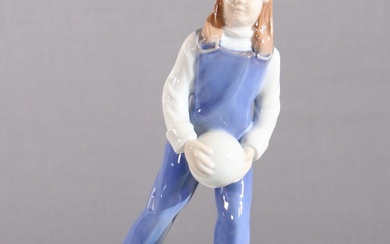 Figurine en porcelaine, Figurine de l'année 1982, Fille avec ballon, Manufacture Bing & Grøndahl, marque...