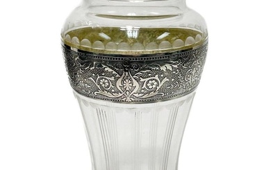 Fine American Etched Silver Overlay Cut Glass Vase, First Half 20th Century