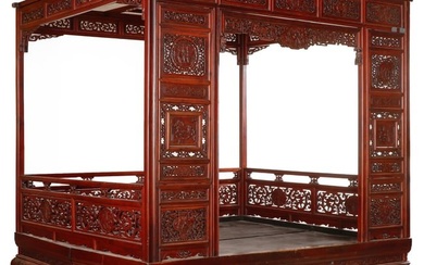 Fine Antique Chinese Carved Rosewood Canopy Bed, 19th C.