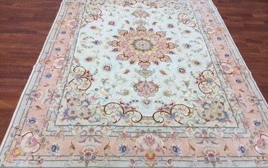 Fine Persian singed Silk and wool Tabriz rug-4532
