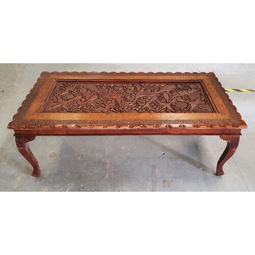 Finely carved Asian hardwood panel, extensively carved with ...