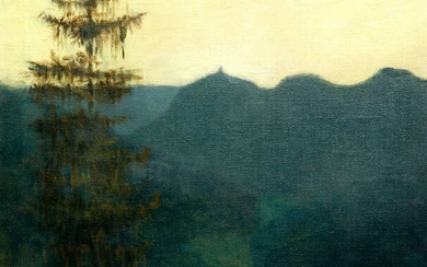 Firle, Otto, Hügellandschaft mit großem Tannenbaum. 1911