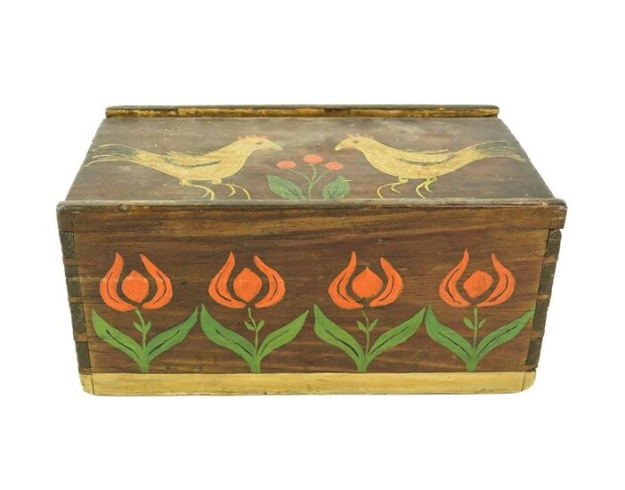 Folky Dovetailed Slide-top Candle Box w/ Birds