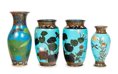 Four Blue Ground Cloisonné Vases