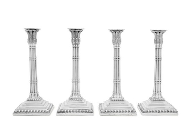 Four Matching George III Silver Candlesticks, Ebenezer Coker, London, 1766-1770