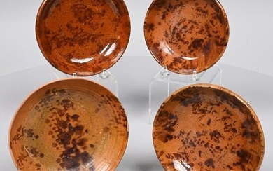 Four Redware Manganese-Decorated Bowls