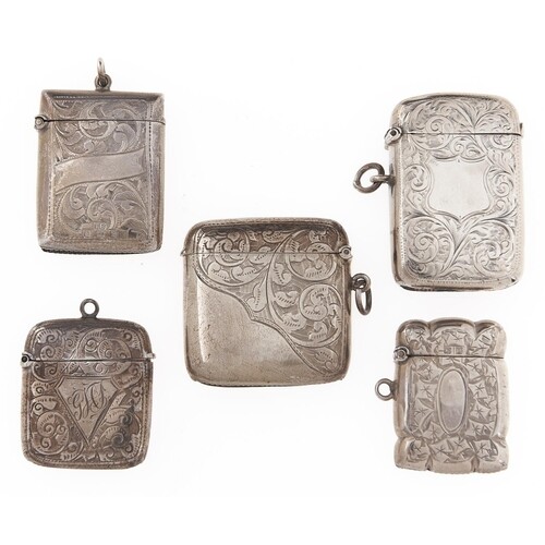 Four silver vesta cases, Victorian-George V, 41-55mm, 3ozs a...