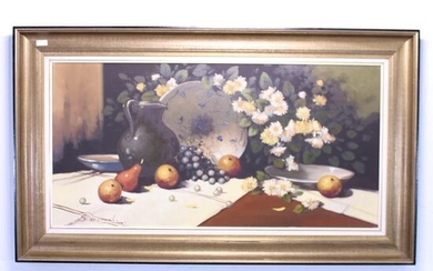 Framed Oil On Canvas - Fruit & Pitcher Still Life