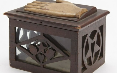 Fraternal Carved Hand Box with Hand