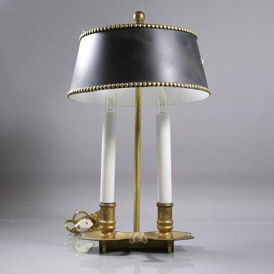 French Brass 2 Light Bouillotte Lamp Tole Shade
